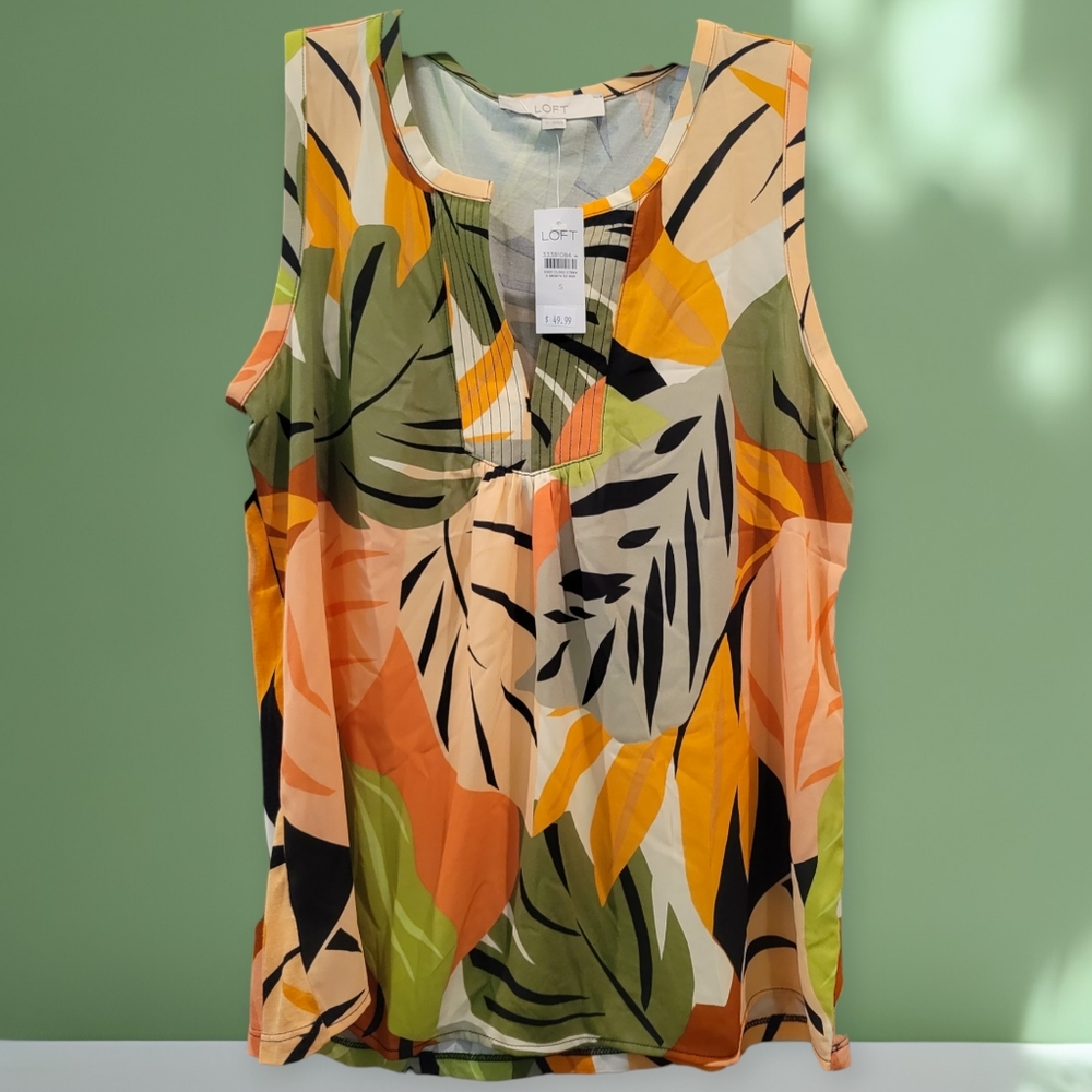Loft Leaf Print Small Sleeveless Top NWT